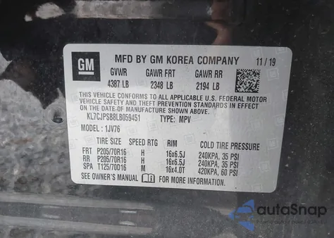 2020 Chevrolet Trax Awd Lt from USA, damaged, VIN KL7CJPSB8LB059451